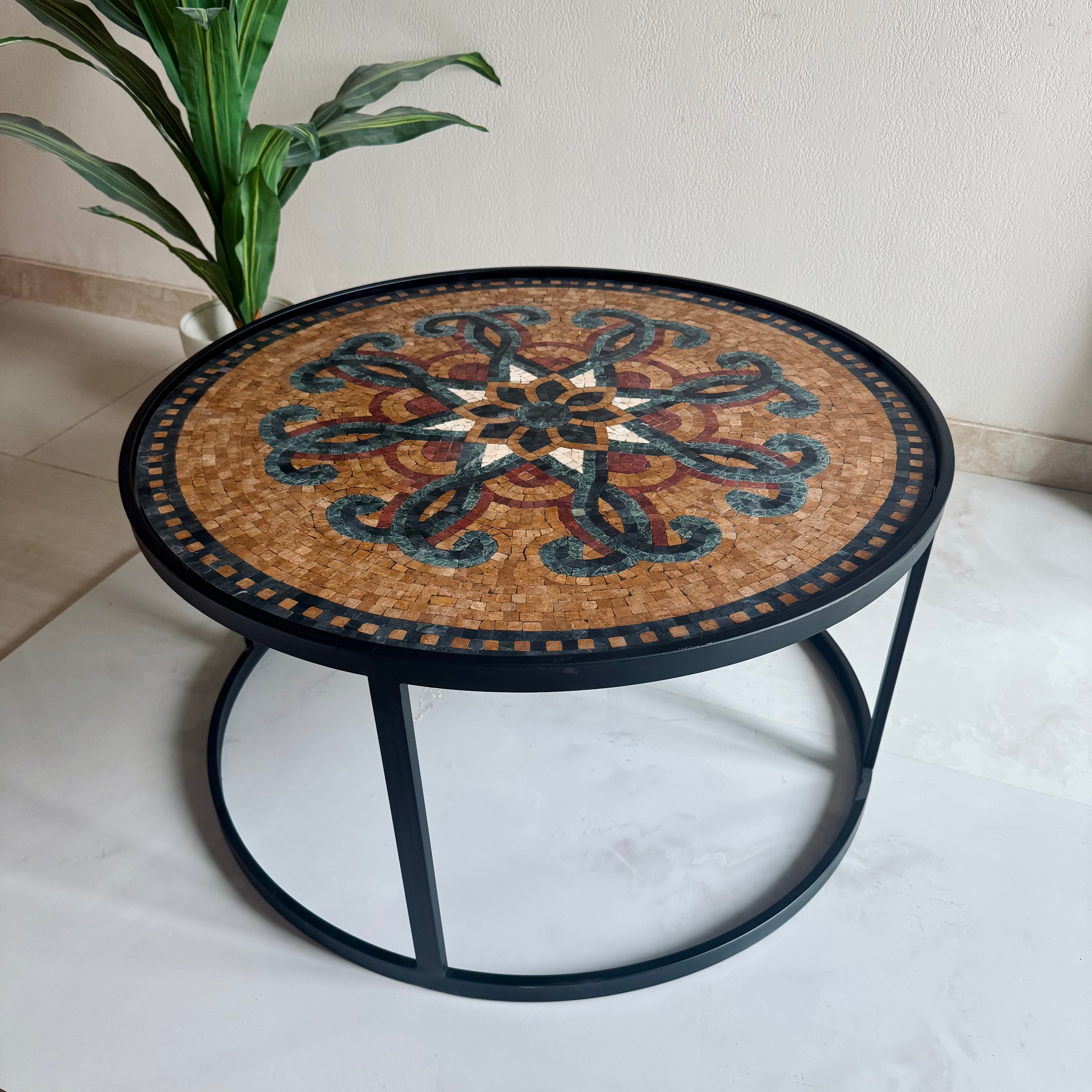 Arasbesque Pattern Mosaic Center Table for Antique Home Decor